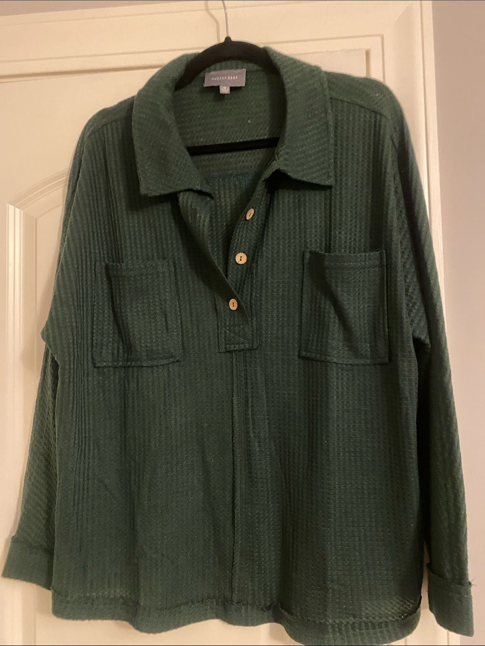 Caslon Forest Green Waffle-Knit Polo Pullover Sweater